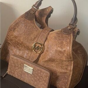 Michael Kors Brown Textured Shoulder Bag with Wallet